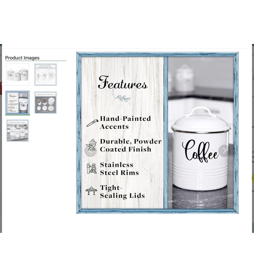 Home Acre Designs Kitchen Canisters Set of 3 Airtight Tea, Sugar, Coffee - Picture 5 of 5